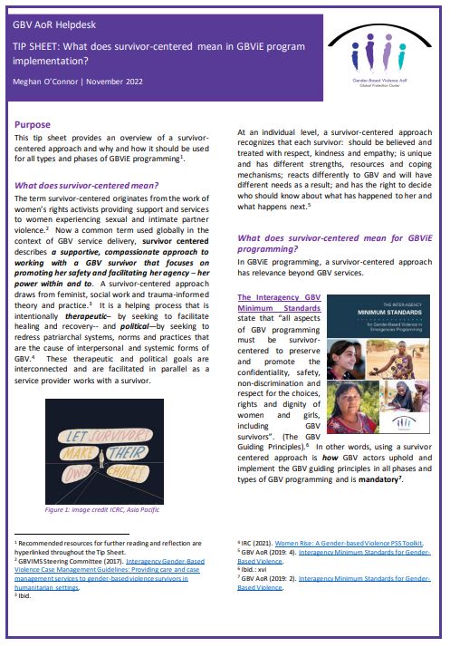 Tip sheet: What does survivor-centered mean in GBViE program implementation?